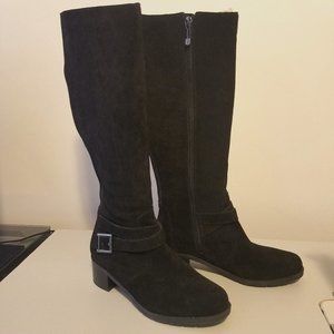 EUC Easy Spirit Grazes Knee High Black Suede Leather Riding Boots 8.5 Wide